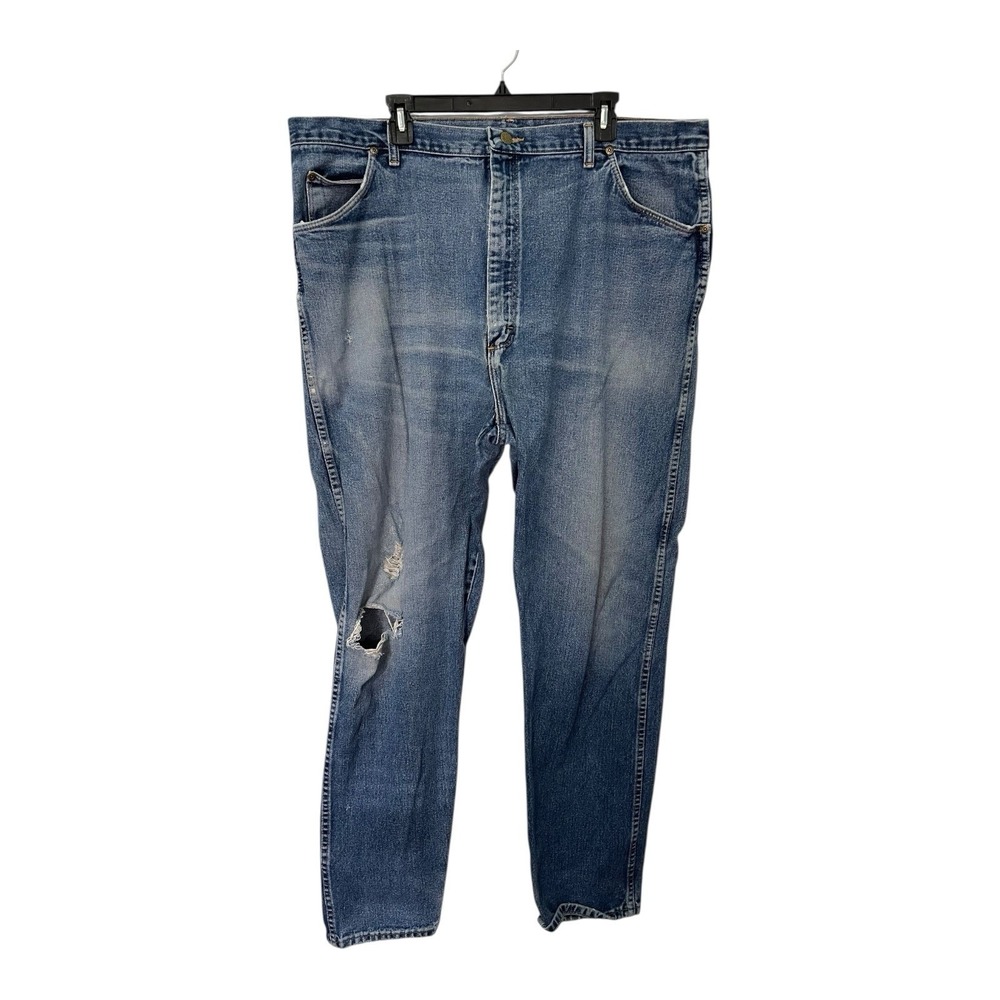 *Wrangler‎ 40x32 Blue Jeans Rugged Wear Distressed Straight Leg Workwear